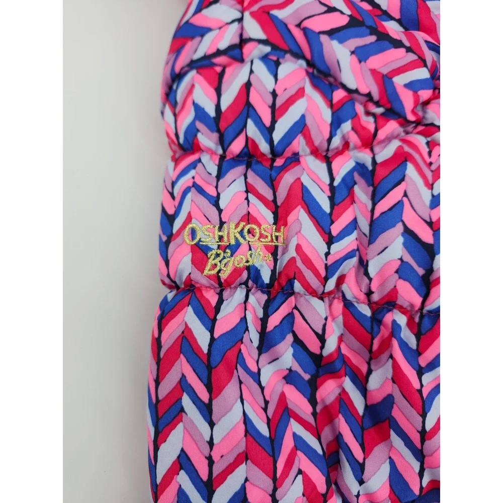 OshKosh Bgosh Girls Pink Blue Chevron Puffer Jacket Fleece Lined Size M 5-6